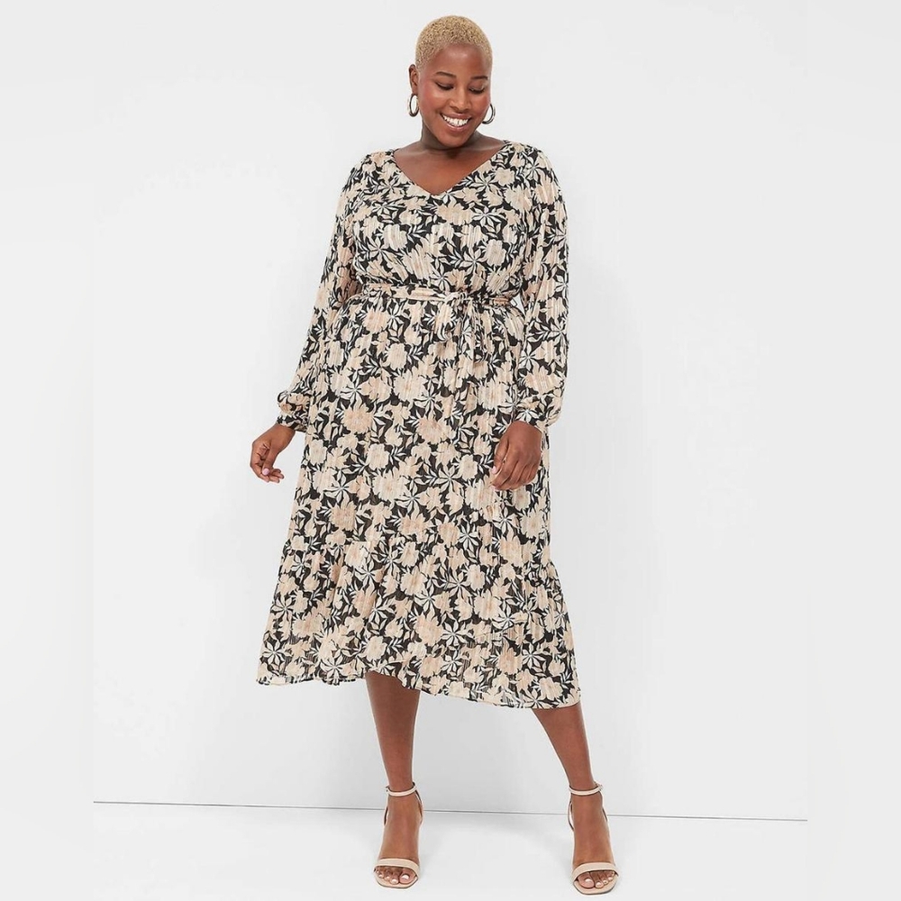 Lane Bryant Lurex Cuff Sleeve Tiered Midi Dress Women Size 22 New